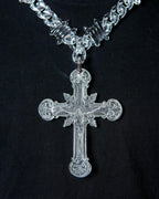 Lavenir Jewelry barbed wire Cuban chain necklace featuring a clear cross pendant for bold style