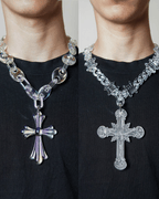 Lavenir Jewelry premium jewelry bundle featuring two intricate cross necklaces in clear acrylic and links