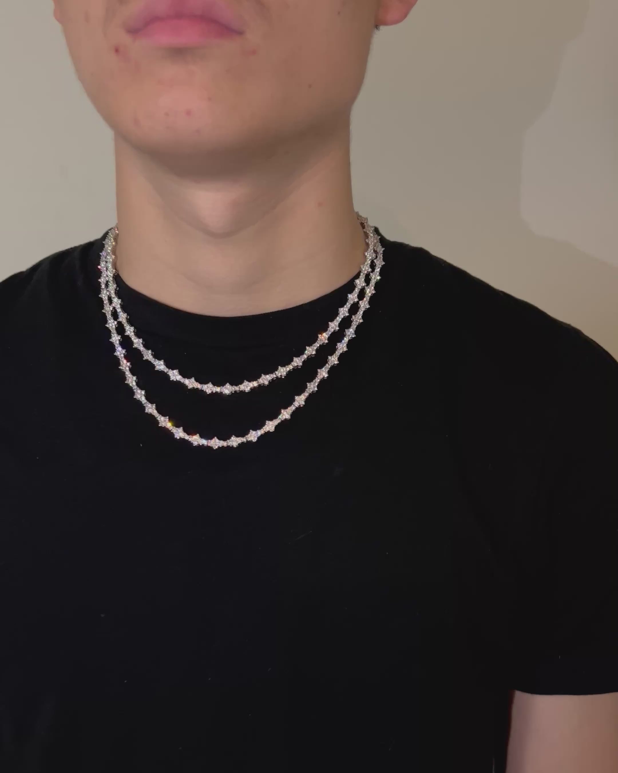 Diamond Tennis Chain (Starred) - 14K White Gold