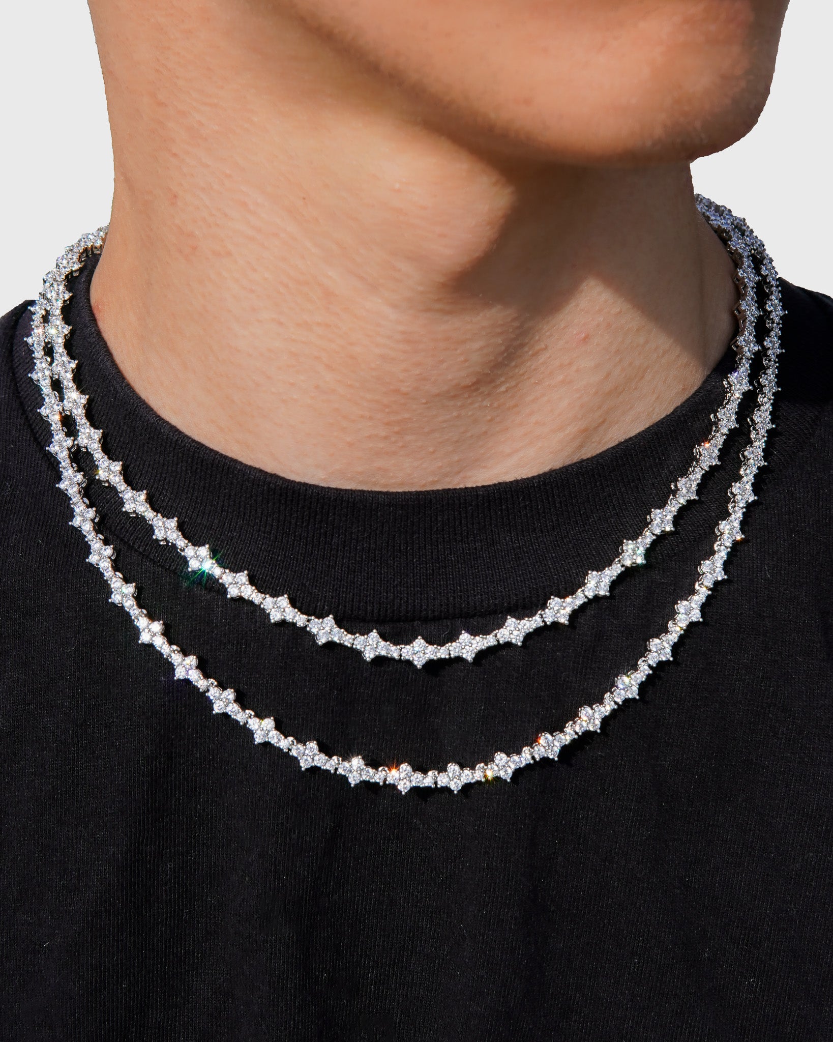 Diamond Tennis Chain (Starred) - 14K White Gold